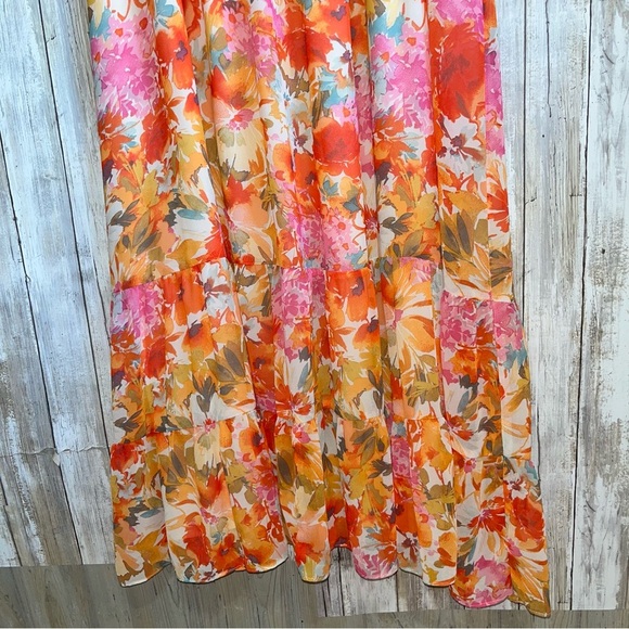Vince Camuto Orange Floral Smocked Long Sleeve Maxi Dress Size 2X - Picture 3 of 8